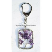 Natürlicher Amethyst-Spanstein verdrahtete glückliches Baumanhänger keychain